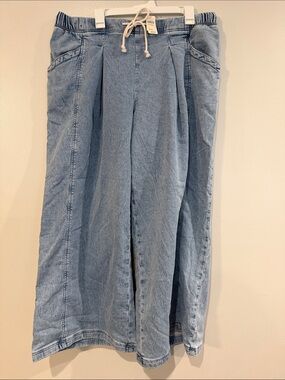 American Eagle Outfitters Light Blue Wide-Leg Drawstring Jeans